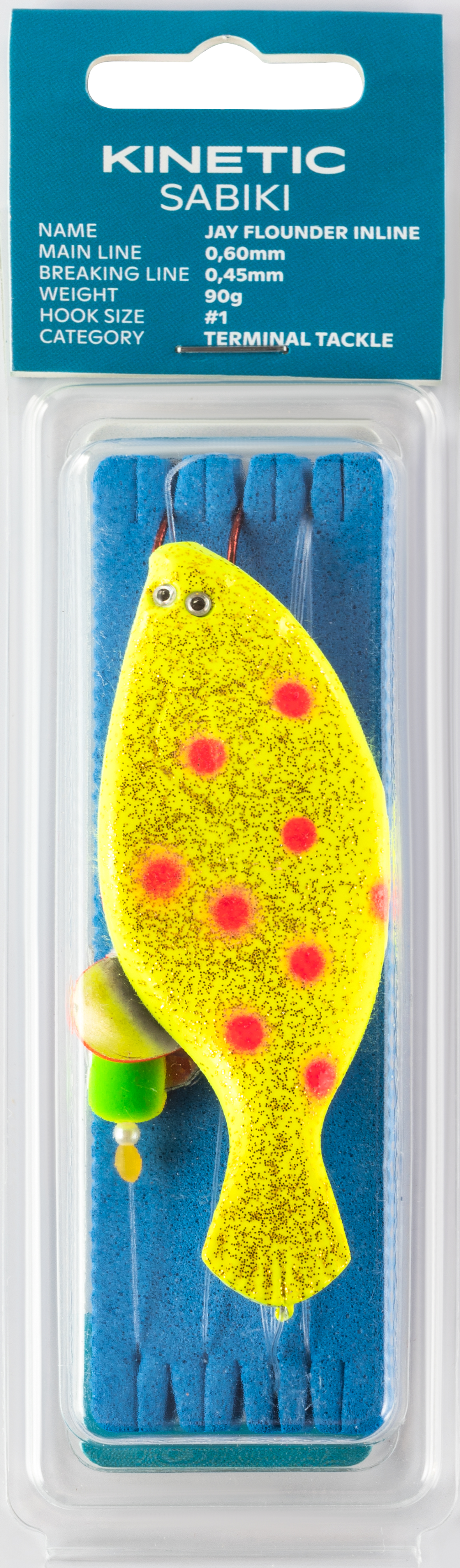 Rakendus KINETIC Jay Flounder Inline 90g #1 Yellow/Orange Dots
